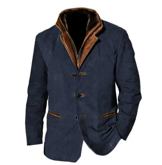 Men's Blazer - Layered Collar and Button-Front Design