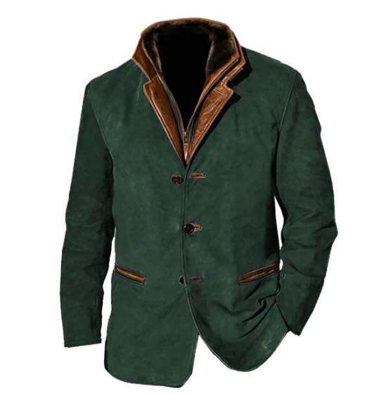 Men's Blazer - Layered Collar and Button-Front Design
