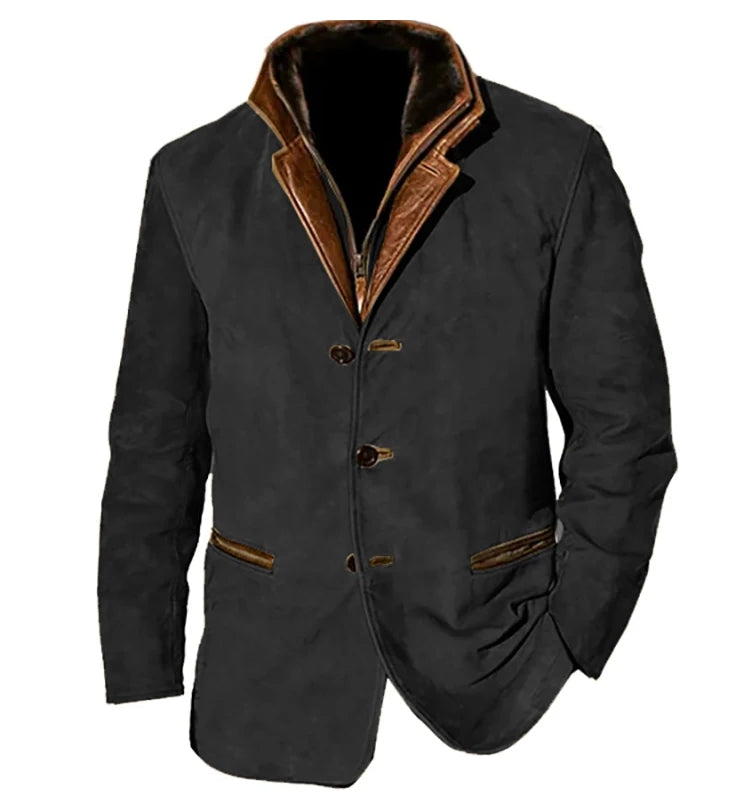 Men's Blazer - Layered Collar and Button-Front Design
