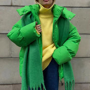Women's Oversized Puffer Jacket - Winter High Neck Hood Design