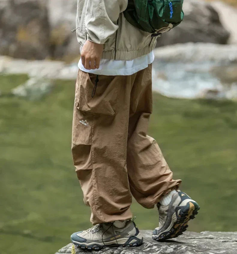 Men's Cargo Trousers - Elasticated Waist and Flap Side Pockets