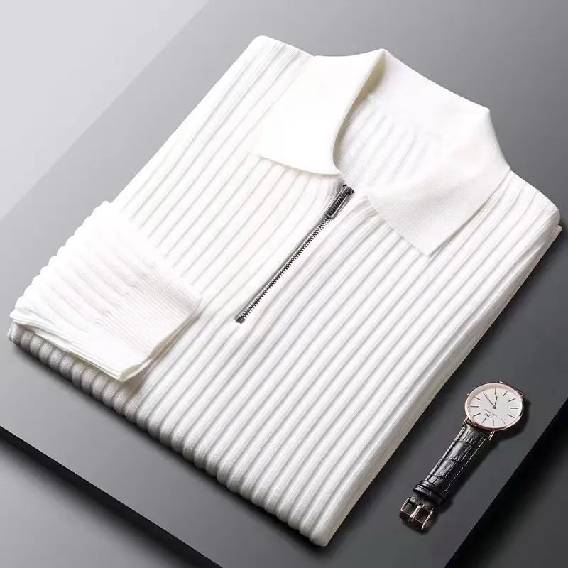 Elegant Polo-Style Zip Pullover for Men