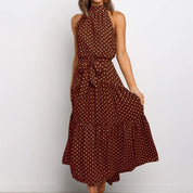 Stylish Polka Dot Halter Dress for Women