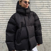 Women's Oversized Puffer Jacket - Winter High Neck Hood Design