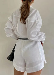 Women's Soft Blend Loose Shorts Set - Button Front Summer Style