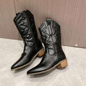 Women's Calf-Length Cowboy Boots - Metallic & Zipper