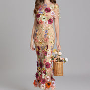 Women's Elegant Embroidered Midi Dress - Sleeveless, Timeless Design