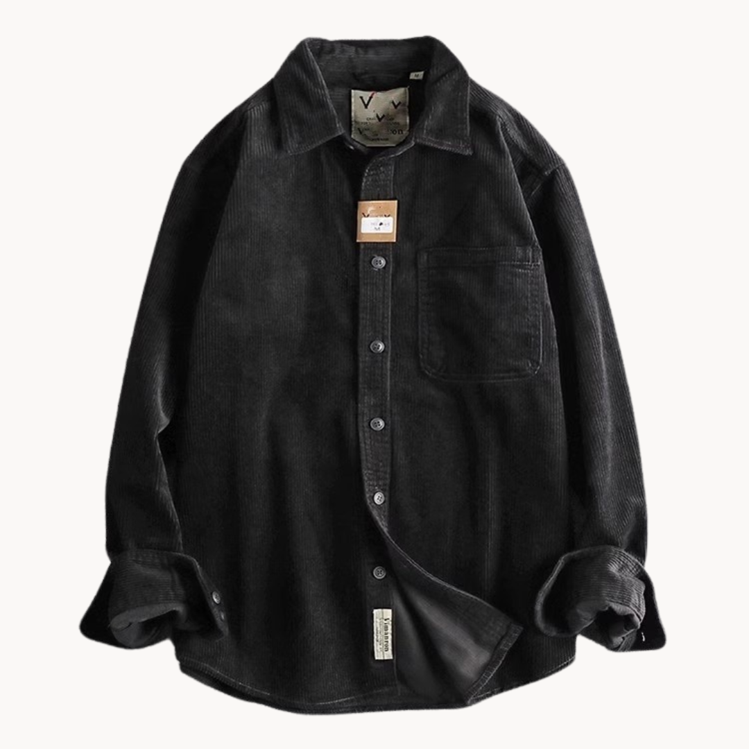 Men's Corduroy Shirt - Classic Collar with Button Closure