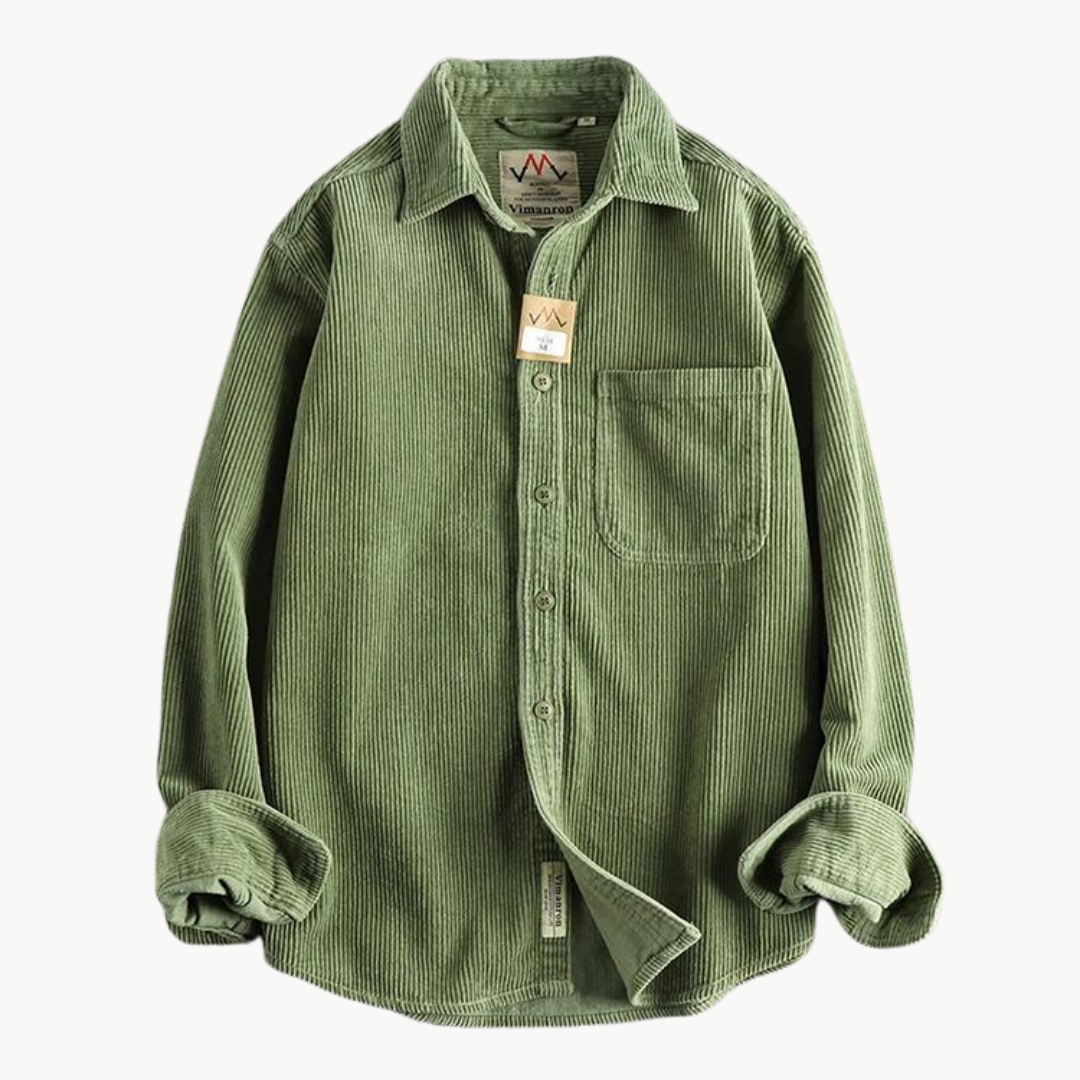 Men's Corduroy Shirt - Classic Collar with Button Closure