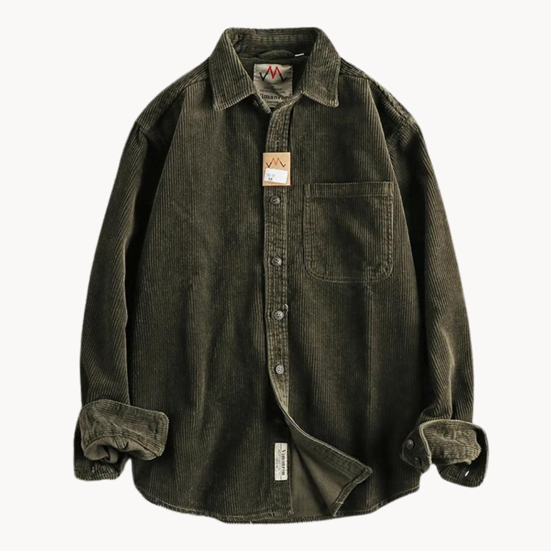 Men's Corduroy Shirt - Classic Collar with Button Closure