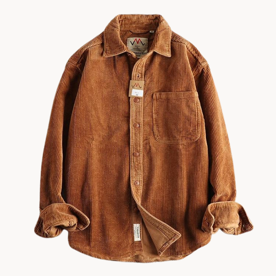 Men's Corduroy Shirt - Classic Collar with Button Closure