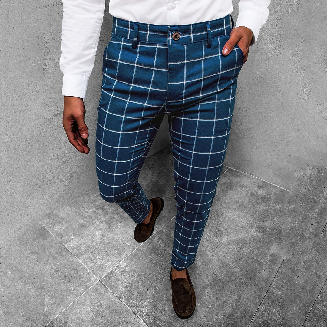 Men's Checkered Work Trousers - Slim Fit & Patterned