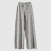 Women's Wide-Leg Trousers - Ribbed Texture and Drawstring Waist