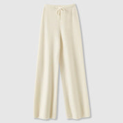 Women's Wide-Leg Trousers - Ribbed Texture and Drawstring Waist