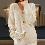 Women's Button-Front Cardigan - V-Neck with Diamond Knit Pattern
