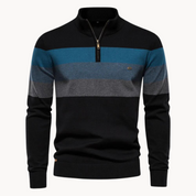 Men's Striped Jumper - Quarter-Zip and Stand Collar