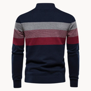 Men's Striped Jumper - Quarter-Zip and Stand Collar
