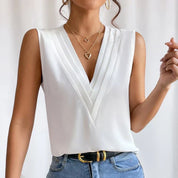 Women's Sleeveless V-Neck Pleated Top - Elegant Casual