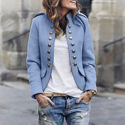 Women's Military-Style Jacket - Double-Breasted with High-Neck Collar