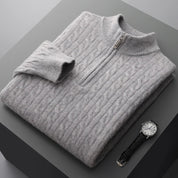 Men's Cable Knit Jumper - High Neck Quarter Zip