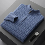 Men's Cable Knit Jumper - High Neck Quarter Zip