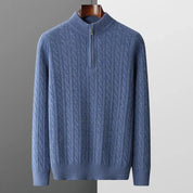 Men's Cable Knit Jumper - High Neck Quarter Zip