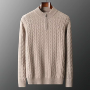 Men's Cable Knit Jumper - High Neck Quarter Zip