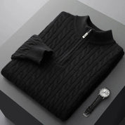Men's Cable Knit Jumper - High Neck Quarter Zip