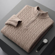 Men's Cable Knit Jumper - High Neck Quarter Zip