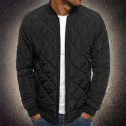 Men's Diamond Quilted Bomber Jacket - Full Zip & Zip Sleeve Pocket