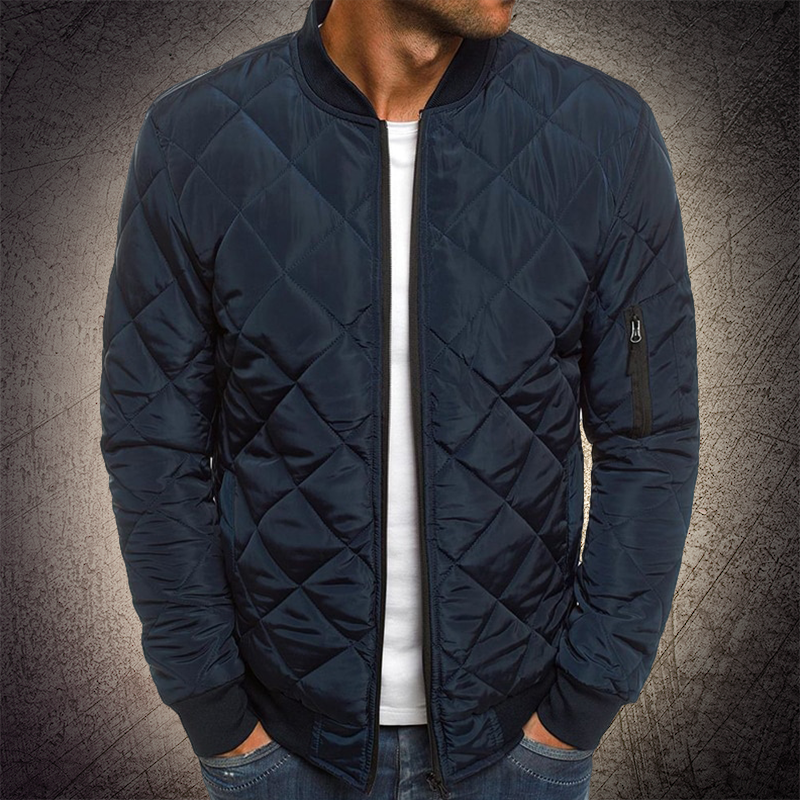 Men's Diamond Quilted Bomber Jacket - Full Zip & Zip Sleeve Pocket