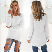 Women's Jumper - Fluffy Crew Neck with Dipped Hem
