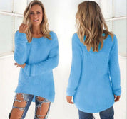 Women's Jumper - Fluffy Crew Neck with Dipped Hem