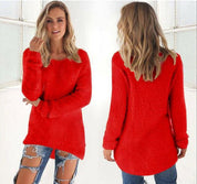 Women's Jumper - Fluffy Crew Neck with Dipped Hem