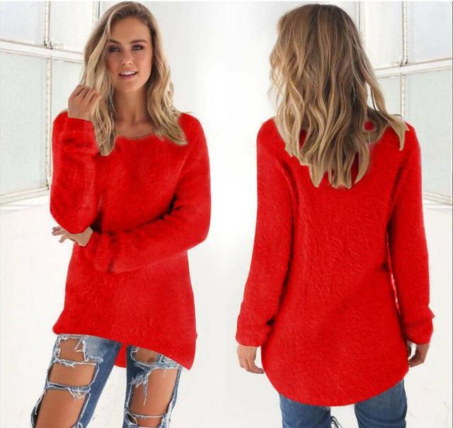 Women's Jumper - Fluffy Crew Neck with Dipped Hem