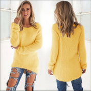 Women's Jumper - Fluffy Crew Neck with Dipped Hem