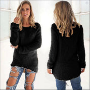 Women's Jumper - Fluffy Crew Neck with Dipped Hem