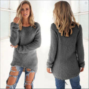 Women's Jumper - Fluffy Crew Neck with Dipped Hem