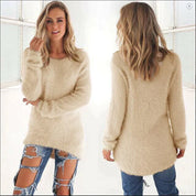 Women's Jumper - Fluffy Crew Neck with Dipped Hem