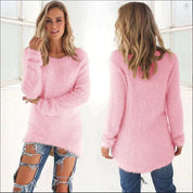 Women's Jumper - Fluffy Crew Neck with Dipped Hem