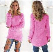 Women's Jumper - Fluffy Crew Neck with Dipped Hem