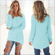 Women's Jumper - Fluffy Crew Neck with Dipped Hem