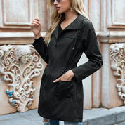 Women's Waterproof Long Hooded Jacket - Adjustable Waist Style