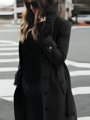 Women's Coat - Long with High Collar and Tie-Belt