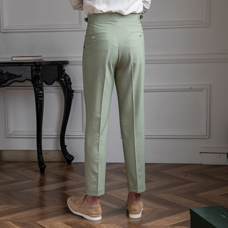 Men's High Waisted Work Trousers - Pleated & Ankle Length