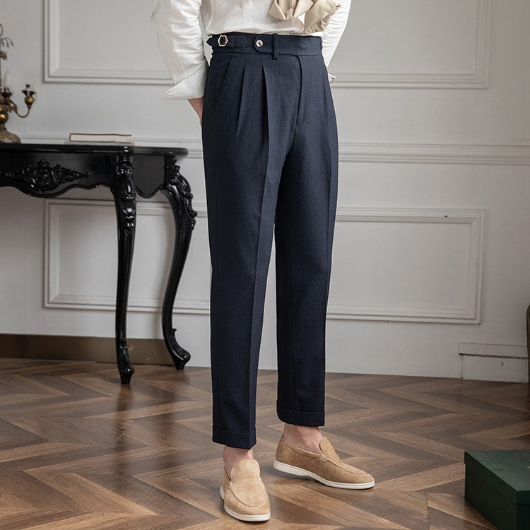 Men's High Waisted Work Trousers - Pleated & Ankle Length
