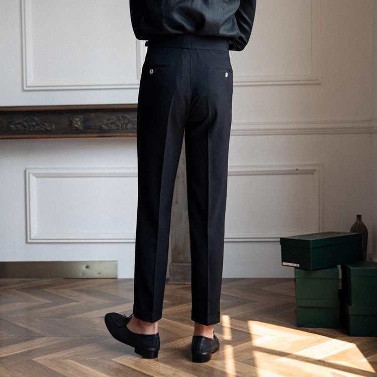 Men's High Waisted Work Trousers - Pleated & Ankle Length
