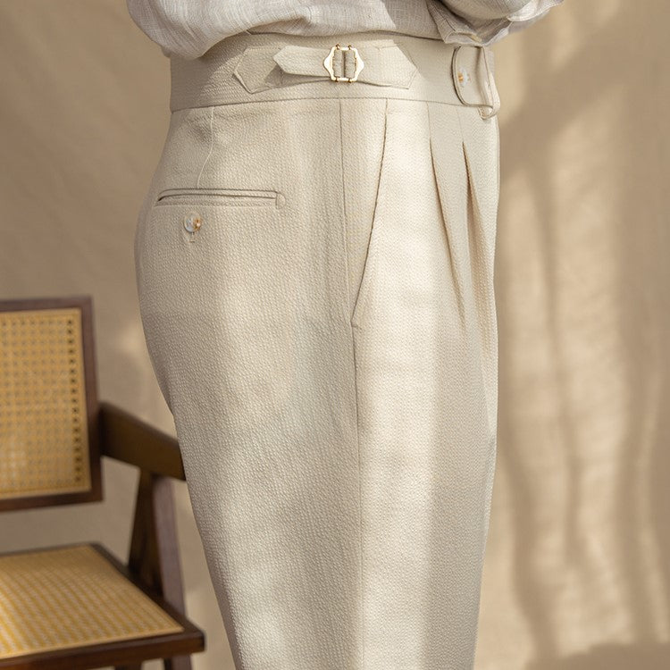 Men's High Waisted Work Trousers - Pleated & Ankle Length