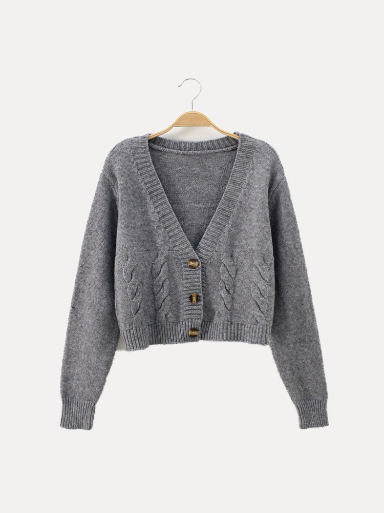 Zendaya - V-Neck Cropped Knit Cardigan for Women