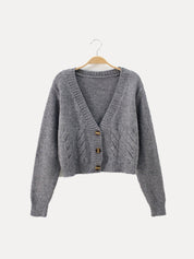 Zendaya - V-Neck Cropped Knit Cardigan for Women